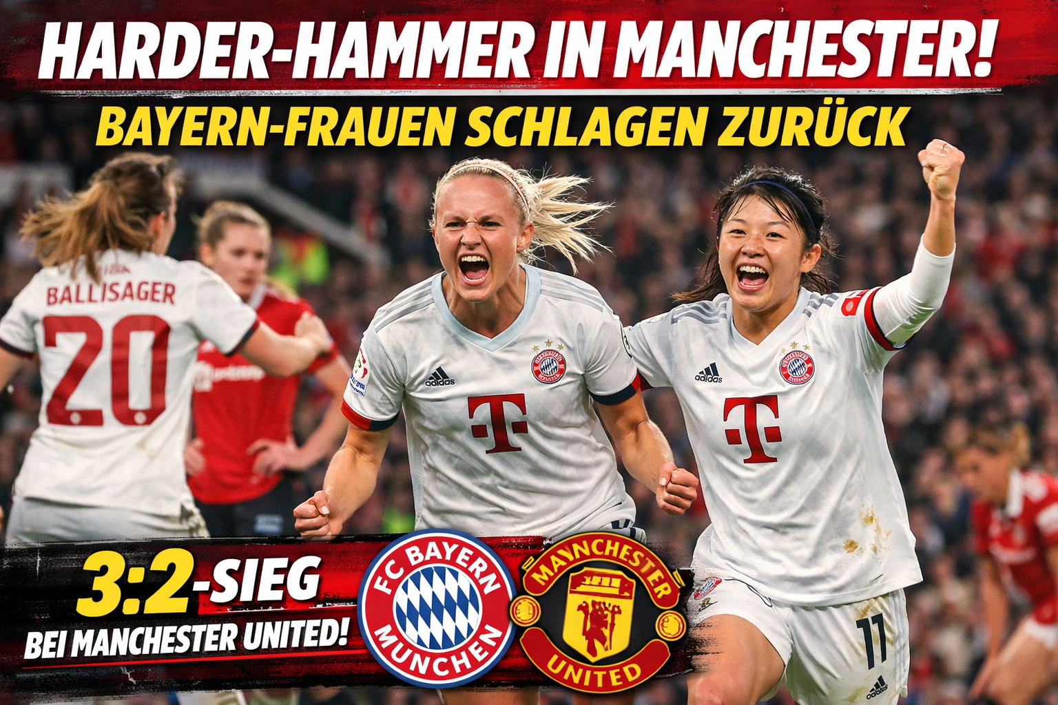 Harder-Doppelpack und Joker Tanikawa lassen die Bayern-Frauen in Manchester jubeln.