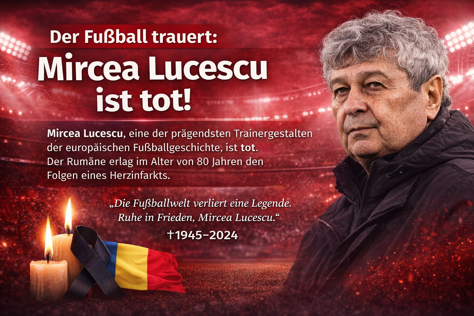 Mircea Lucescu ist tot. Die Trainer-Legende starb mit 80 Jahren an einem Herzinfarkt. Lucescu trainierte Shakhtar Donetsk, Galatasaray, Dynamo Kiew und die rumänische Nationalmannschaft.